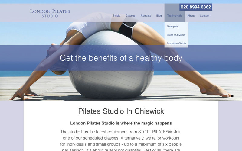 London pilates studio web design
